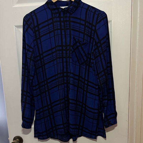 Susan Graver Tops - Susan Graver Blue and Black Plaid Button Down Shirt